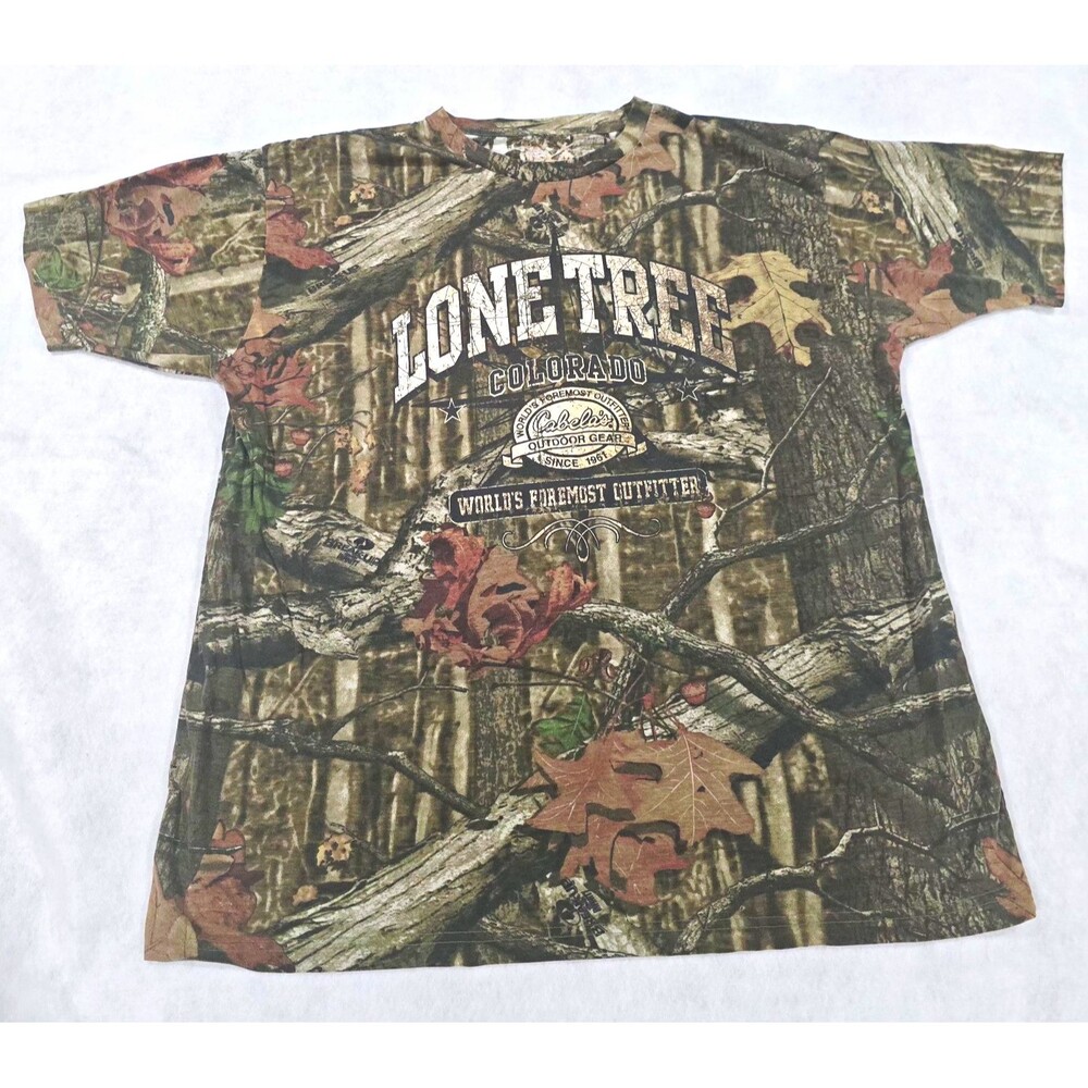 Cabela's Lone Tree Colorado Camo Logo Crew Neck Short Sleeve T-Shirt Men's XL